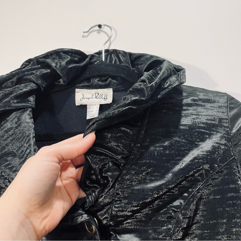 Joseph Ribkoff Vintage Black Snap Front Peplum Moto Metallic Jacket Blazer sz 6 - Picture 6 of 15